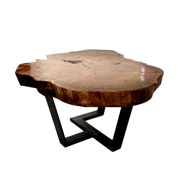 Natural Wood Combined Metal Leg Coffee Table